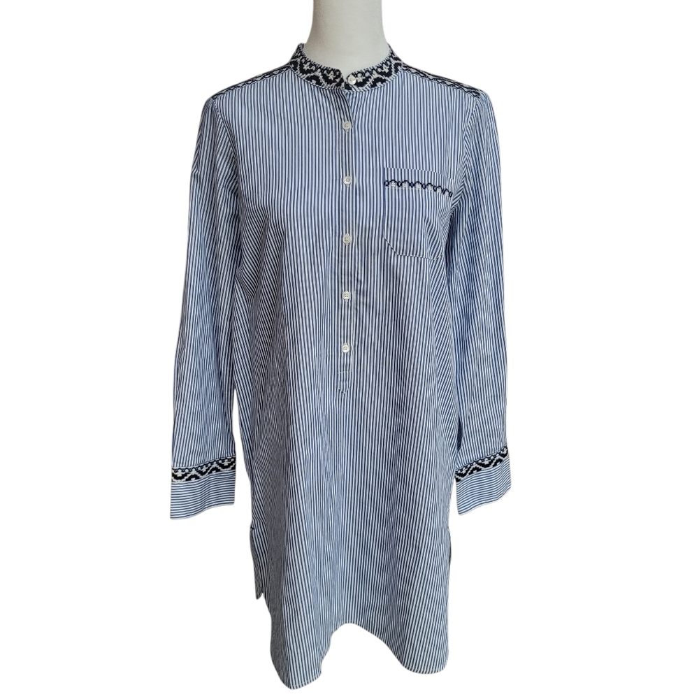 J. Crew Embroidered 100% Cotton Striped Boyfriend Shirt Dress Size S Like New - Picture 2 of 11